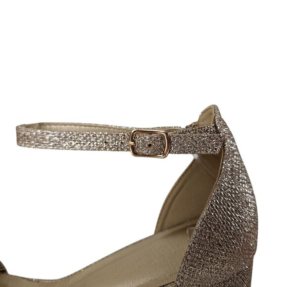 Mysoft Womens 8.5 Chunky Heels Open Toe Gold Glitter Ankle Strap Wedding Sandals - Picture 11 of 15